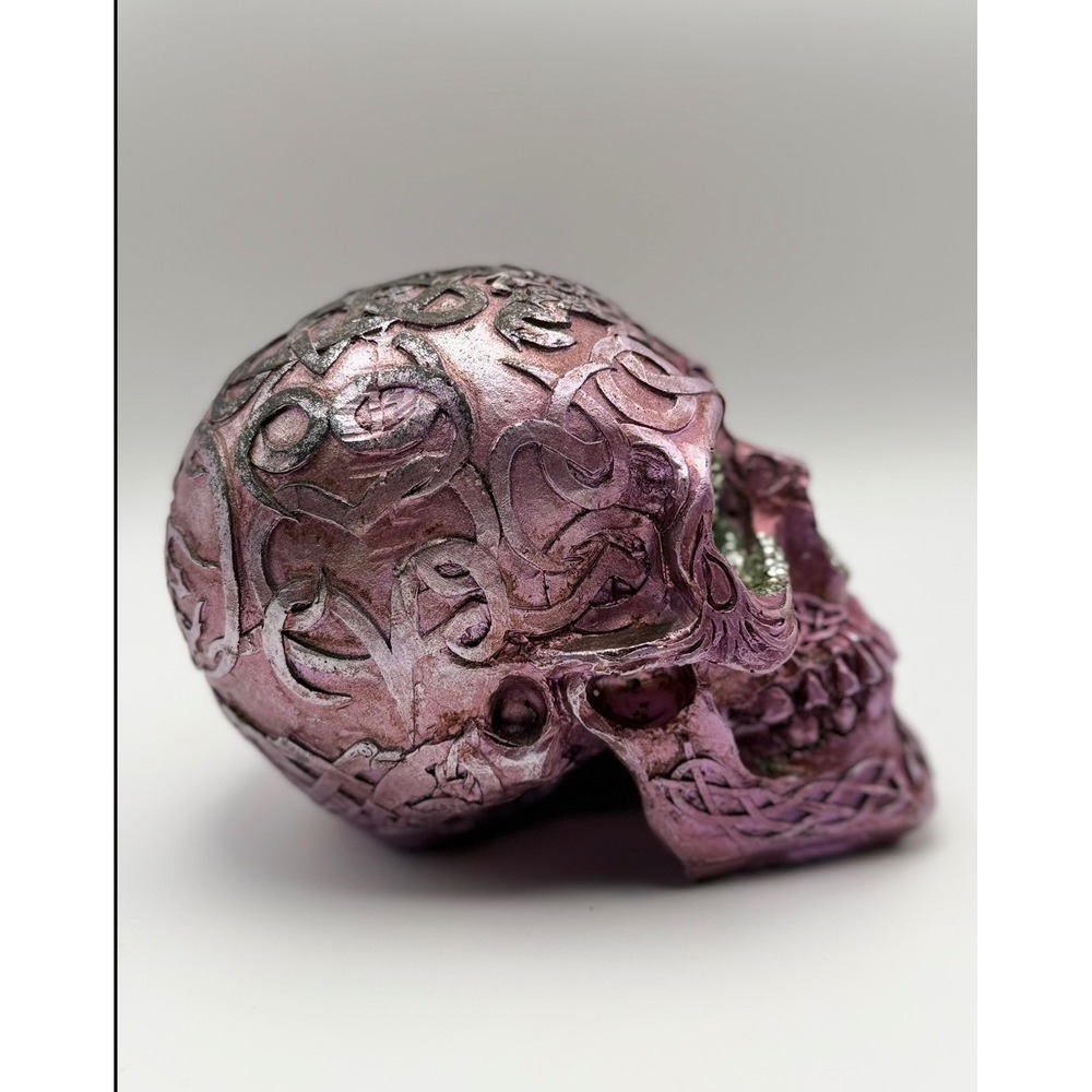 Celtic Knot Tree of Life Skull Metallic Pink Purple Glitter Eyes Gothic Decor - Picture 4 of 6